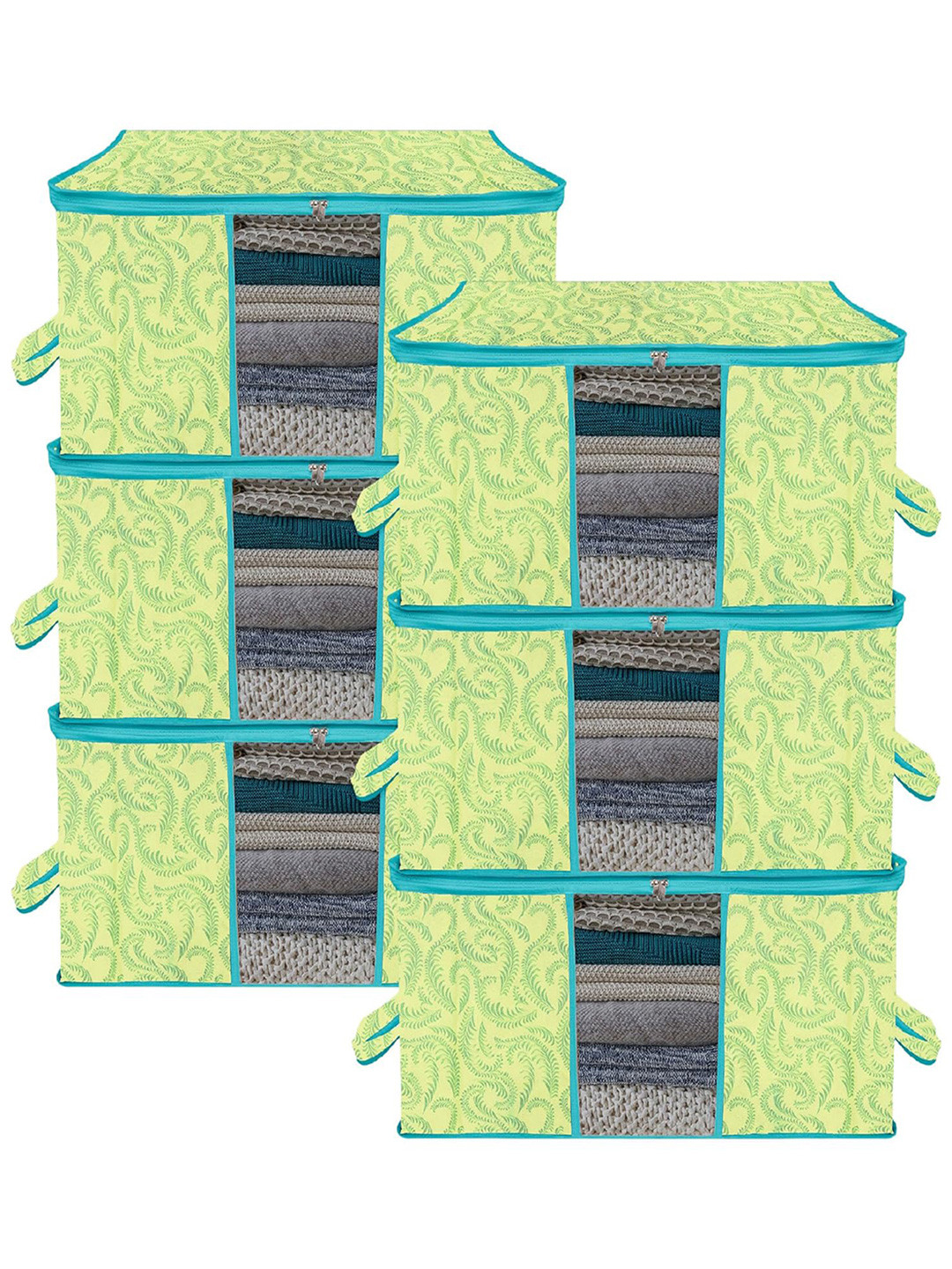 Kuber Industries Green & Blue 6 Pieces Printed Storage Bag Organiser