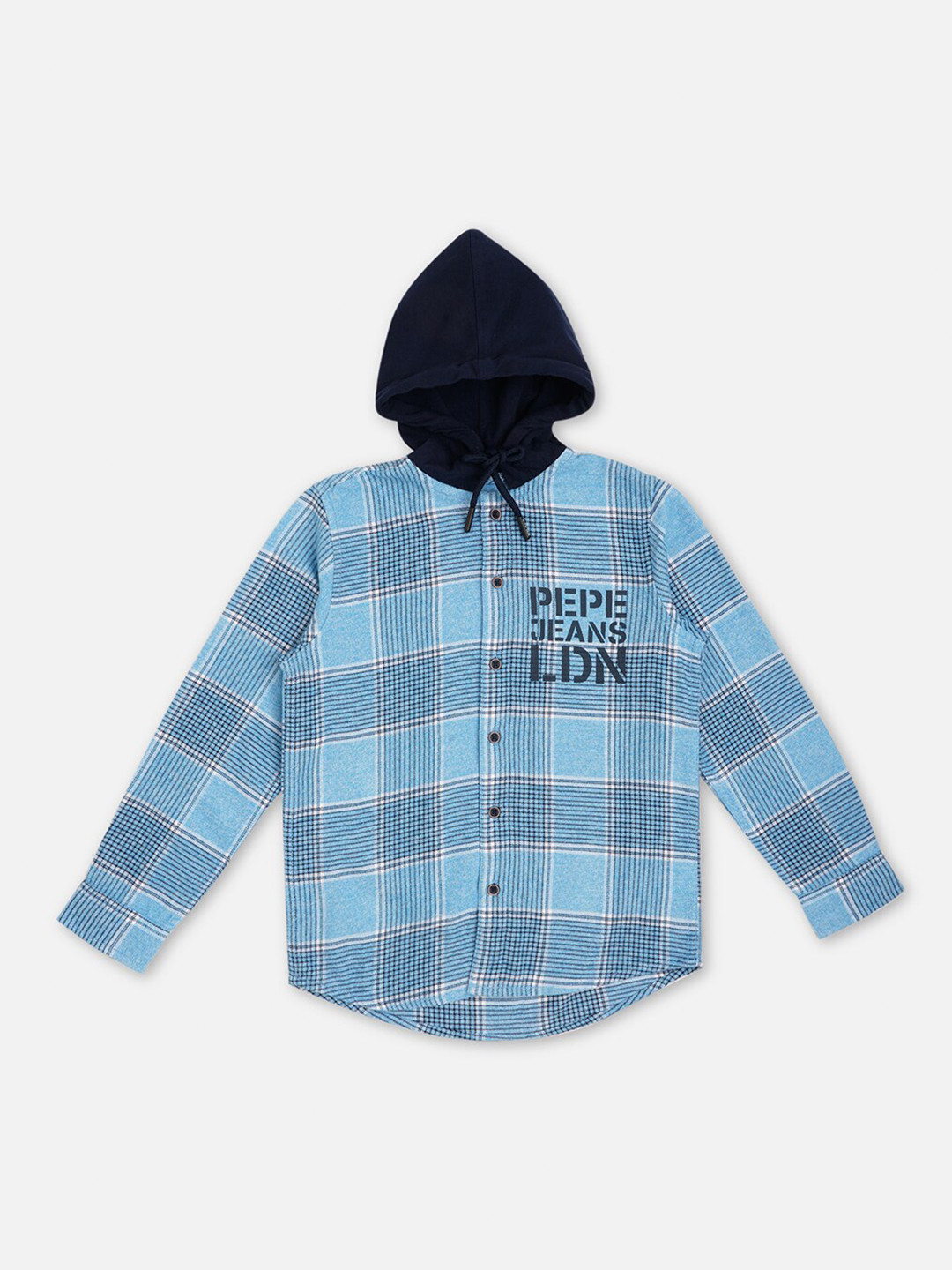 Pepe Jeans Boys Checks Hooded Long Sleeve Cotton Shacket