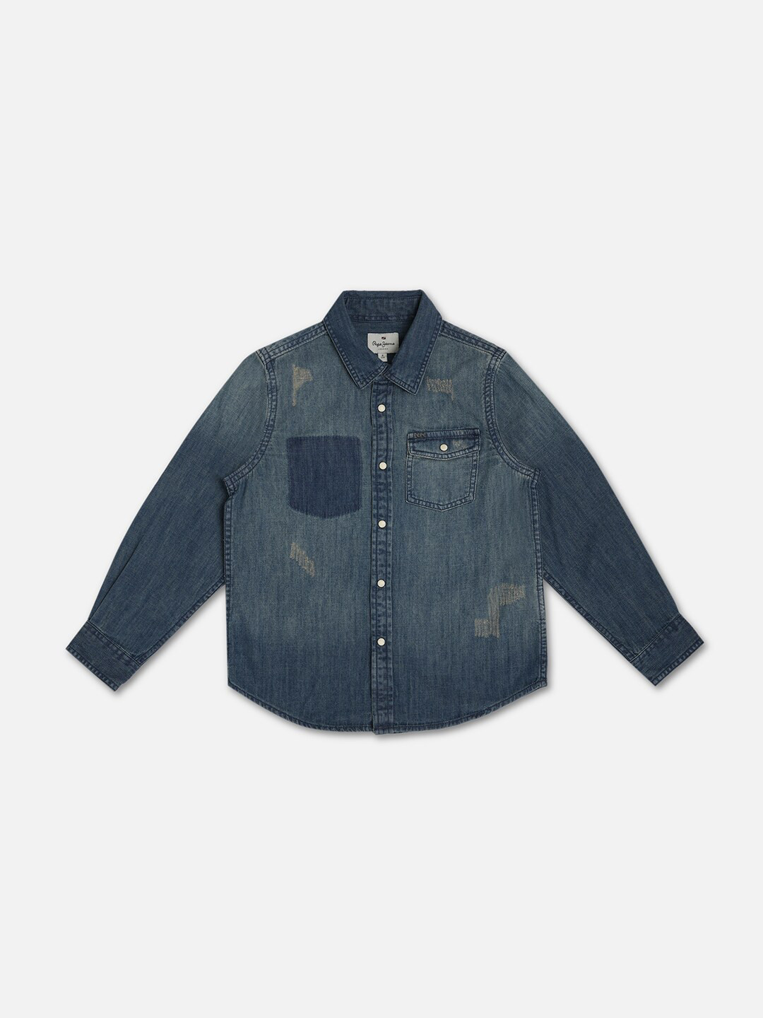Pepe Jeans Boys Faded Spread Collar Long Sleeve Pocket Casual Shirt