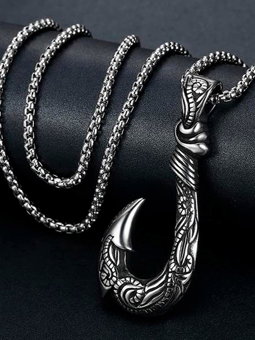 OOMPH Men Silver Plated Powerful Hook Sign Pendant With Chain