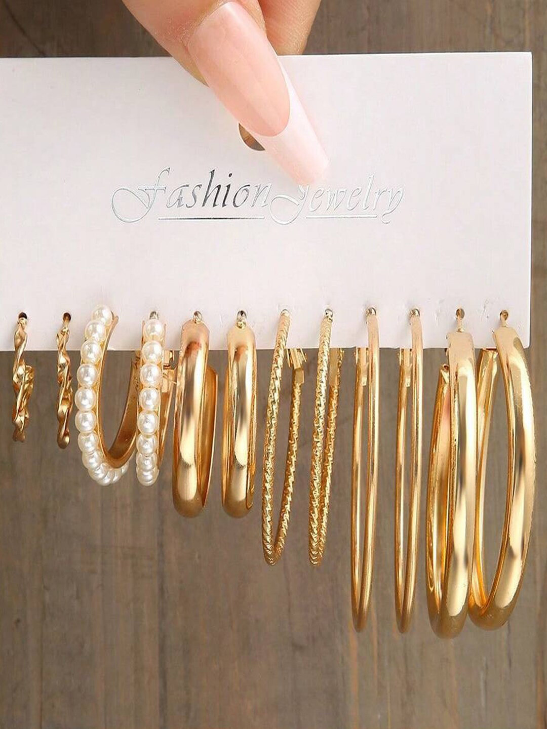 OOMPH Set Of 6 Pearl Beaded Contemporary Hoop Earrings