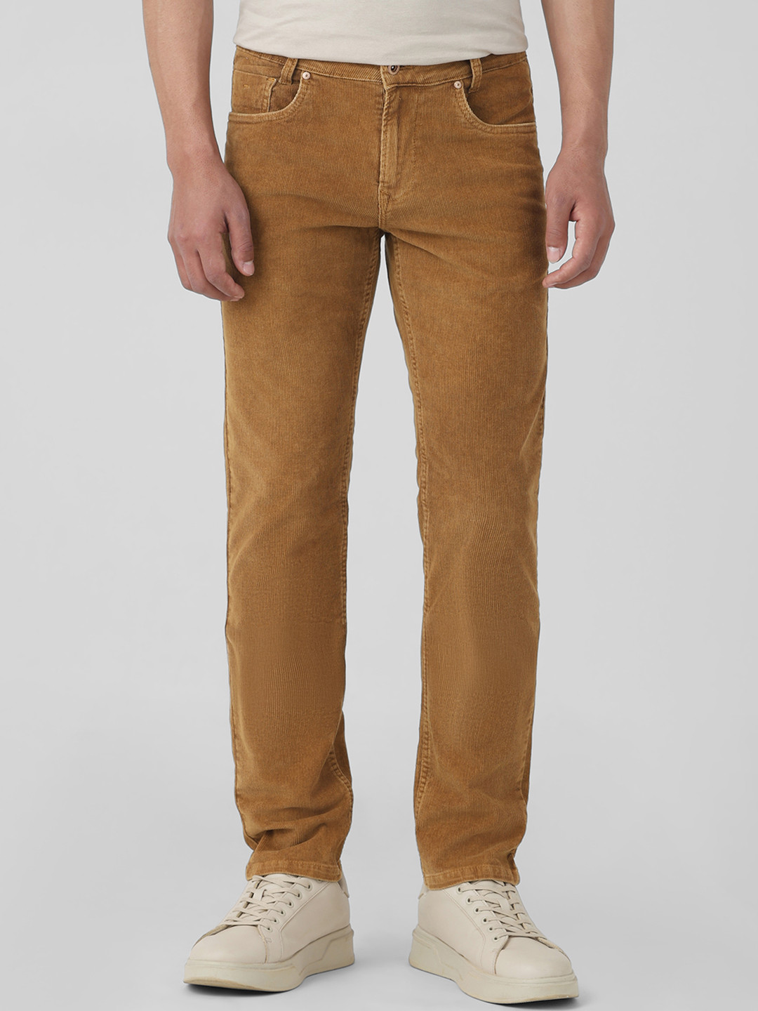 Mufti Men Slim Fit Mid-Rise Plain Cotton Corduroy Cotton Trousers