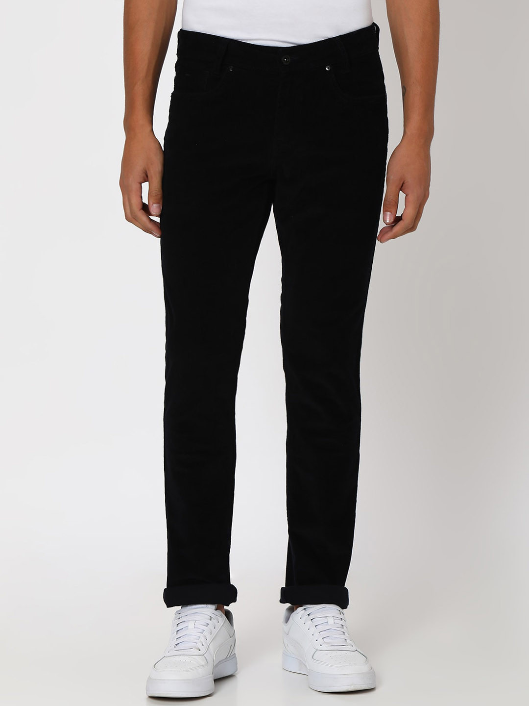 Mufti Men Slim Fit Corduroy Clean Look Dark Shade Stretchable Jeans