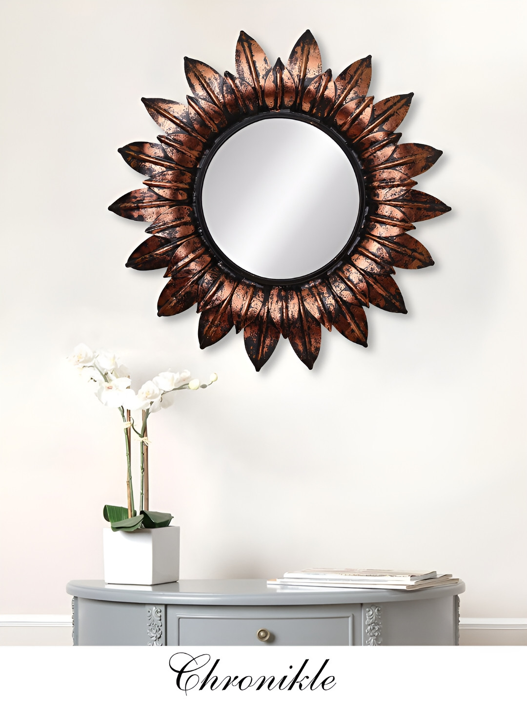 CHRONIKLE Copper Textured Round Wall Mirror