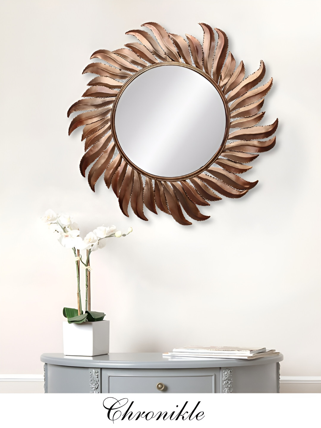 CHRONIKLE Copper-toned Textured Round Decor Wall Mirror