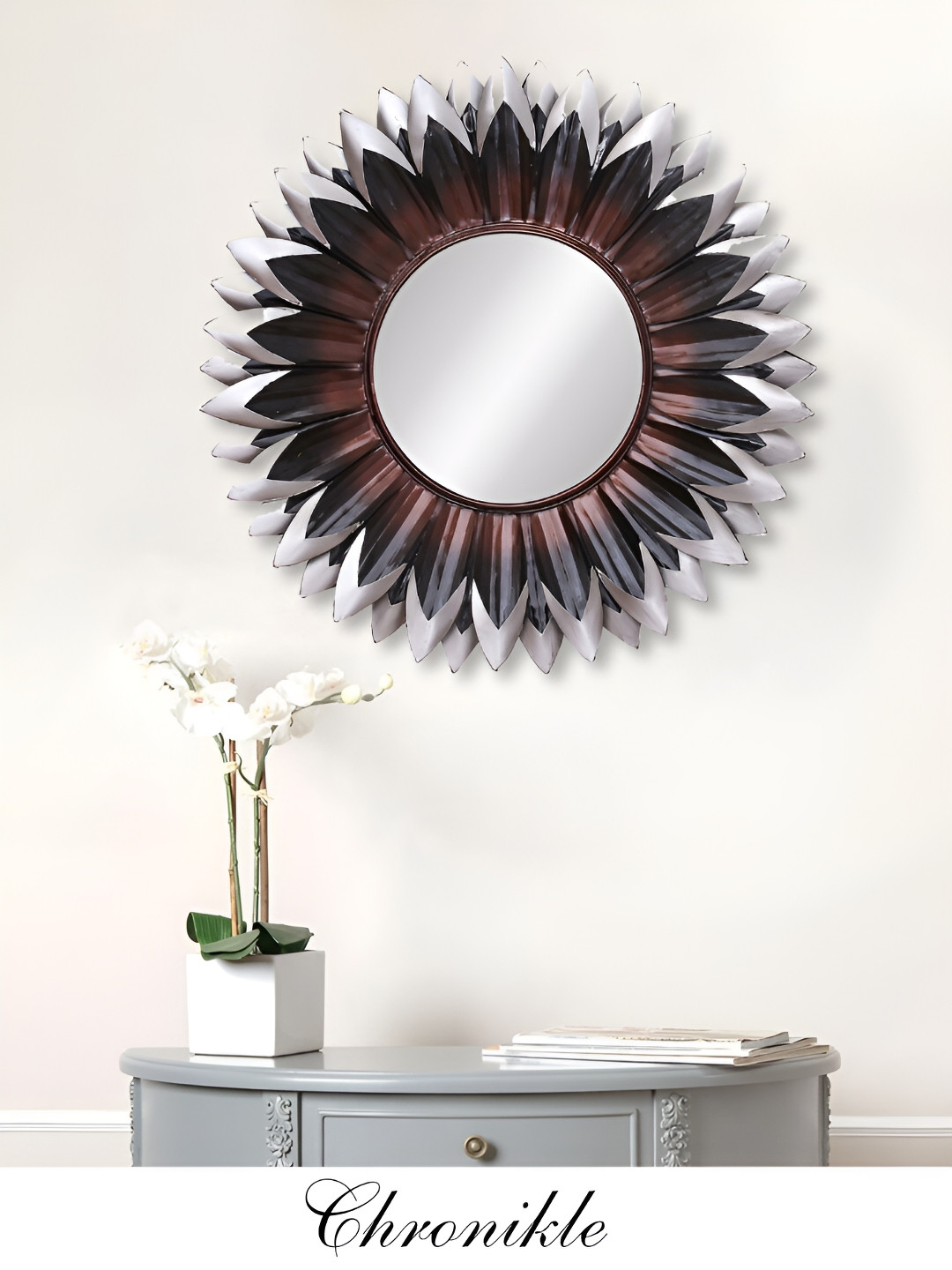CHRONIKLE Black &  White Textured Round Decor Wall Mirror