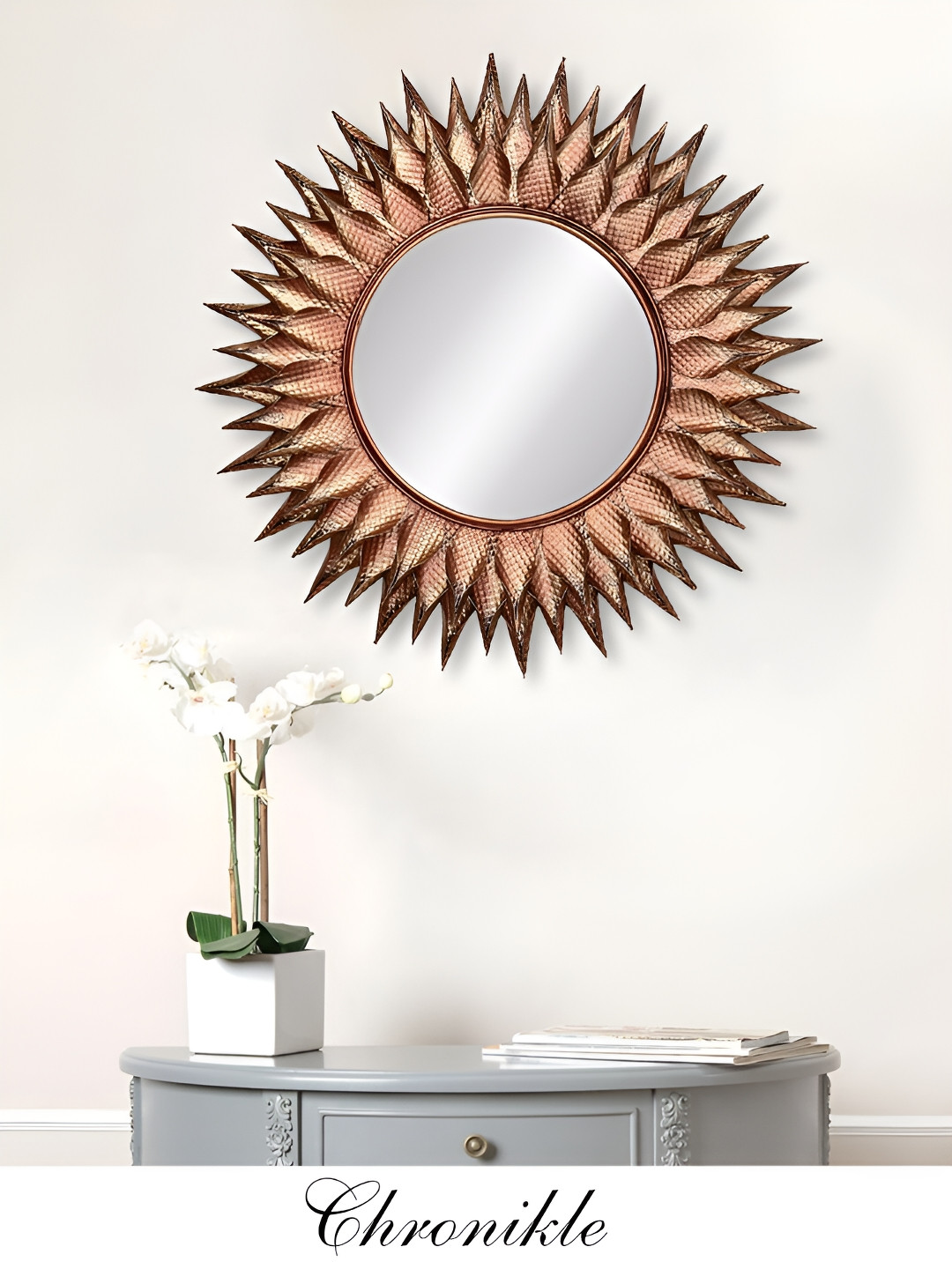 CHRONIKLE Brown & Pink Textured Round Wall Mirror