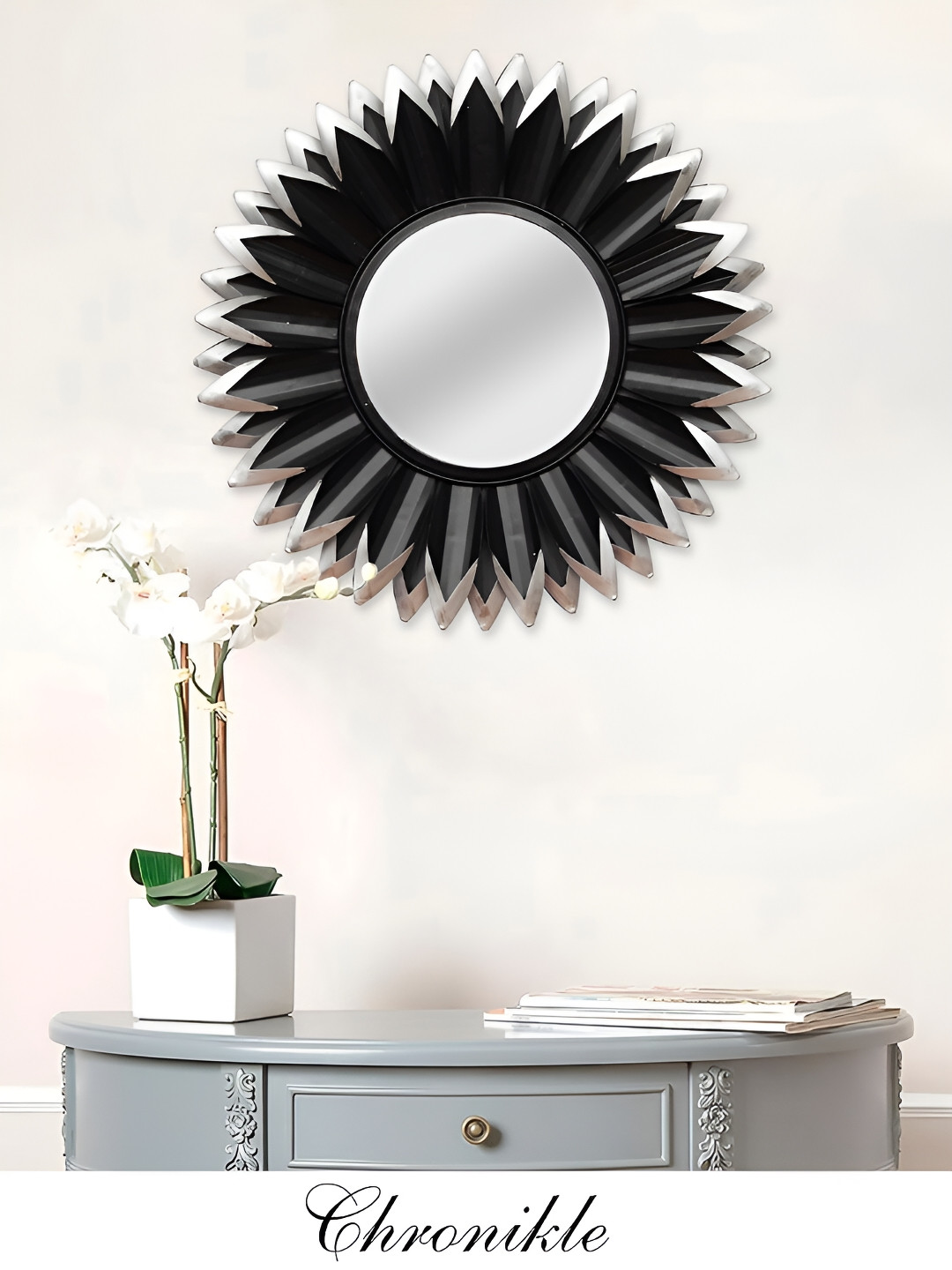 CHRONIKLE Black Textured Round Decor Wall Mirror