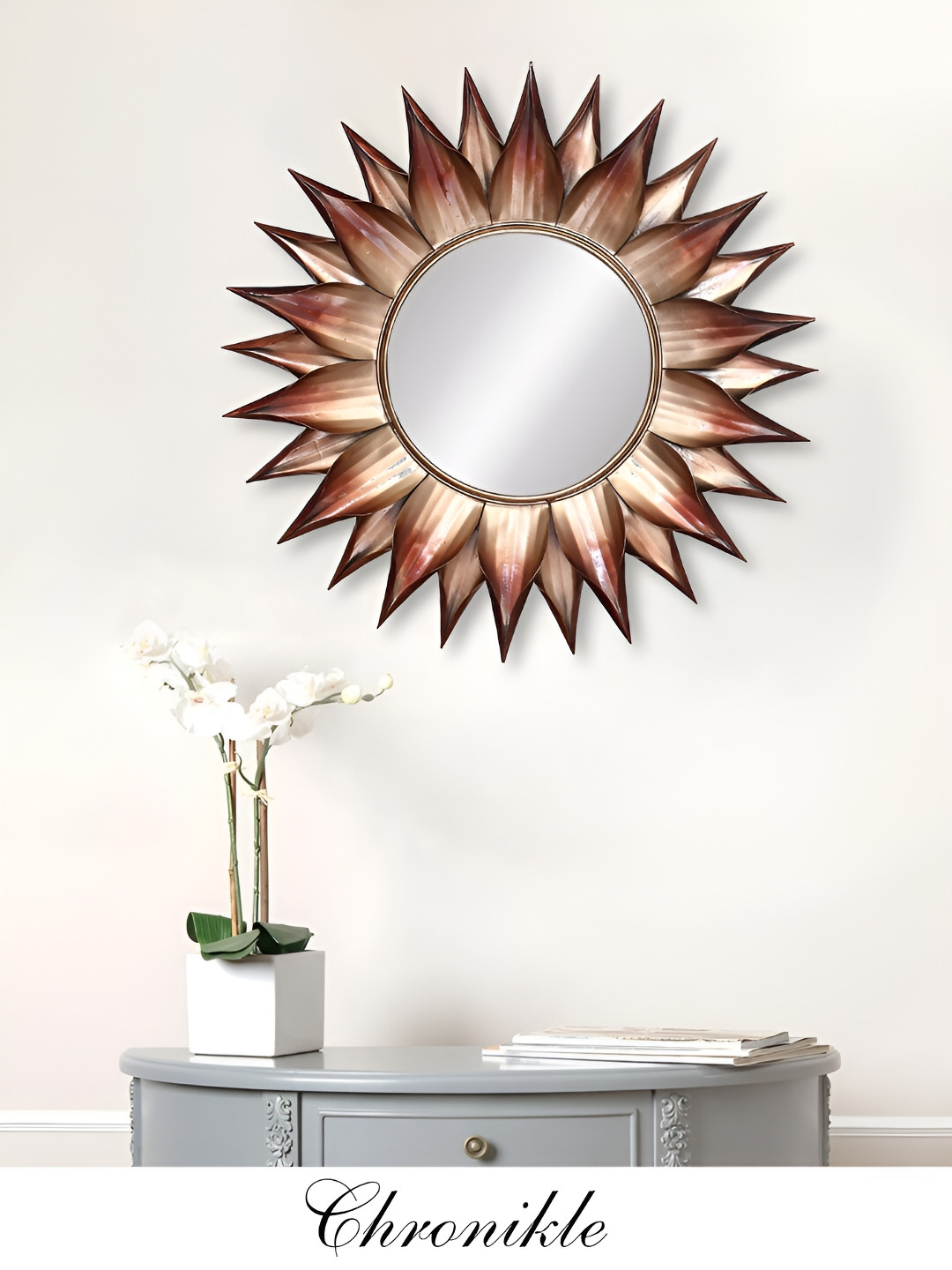 CHRONIKLE Copper-toned Textured Round Decor Wall Mirror