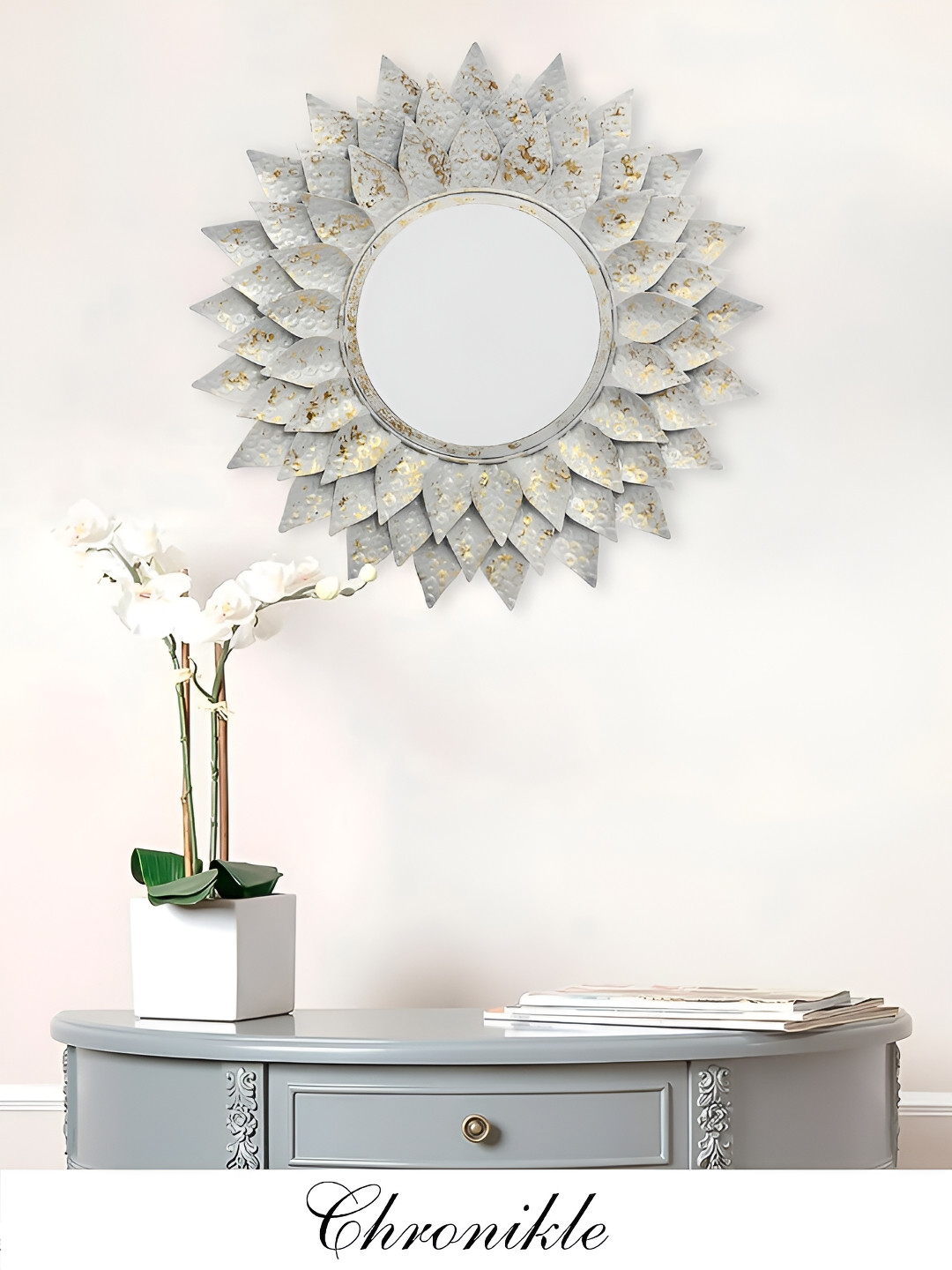 CHRONIKLE Silver Textured Round Wall Mirror