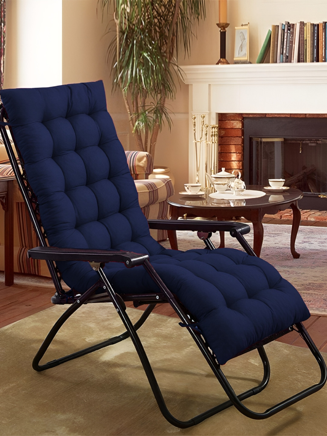 DADDY COOL Navy Blue Quilted Rectangular Chair Cushion Pad
