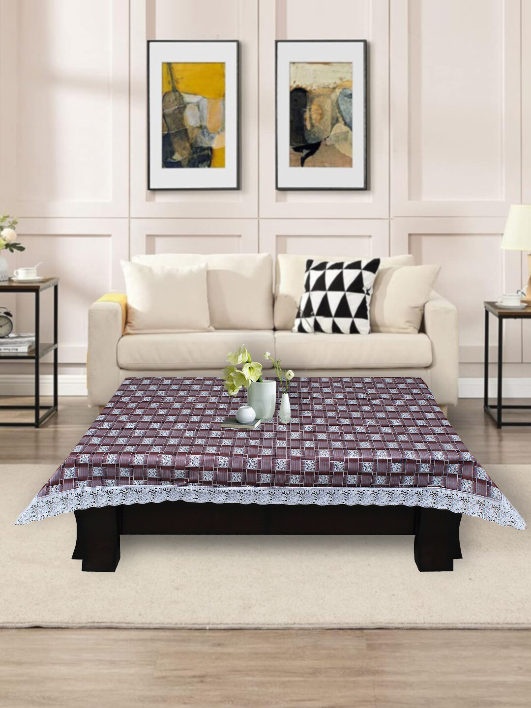 DREAM CARE Purple & Blue Printed Rectangular Waterproof 2 Seater Center Table Cover