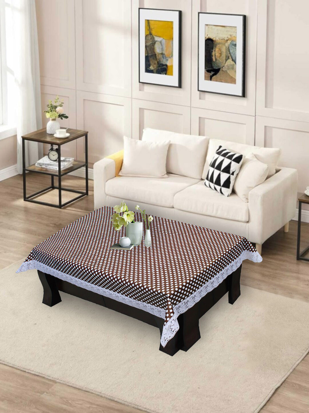 DREAM CARE Maroon Printed 2 Seater Table Covers