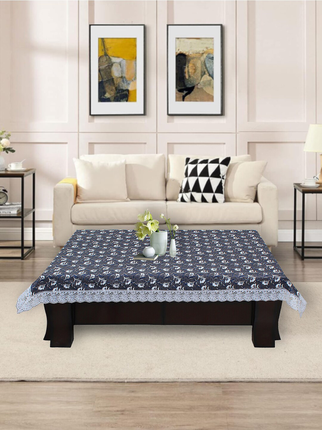 DREAM CARE Grey & White Floral Rectangle Multi Table Covers