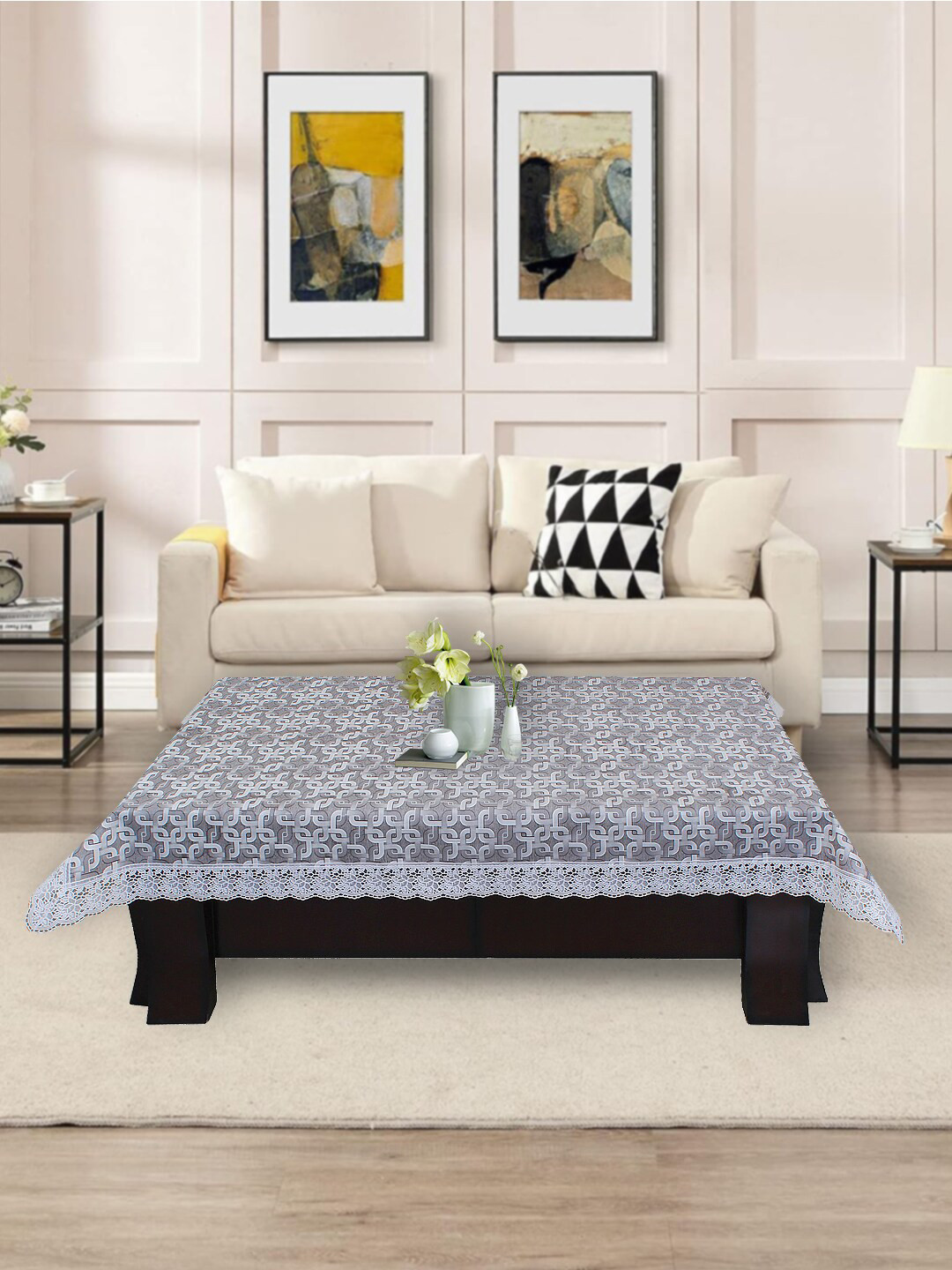 DREAM CARE Grey Geometric Print Rectangle Table Covers