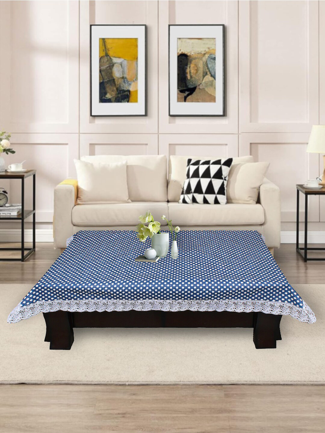 DREAM CARE Blue & White Geometric Rectangle Multi Table Covers