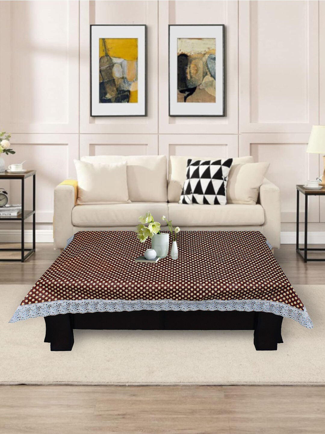 DREAM CARE Brown & Beige 2 seater Rectangular Waterproof Table Cover