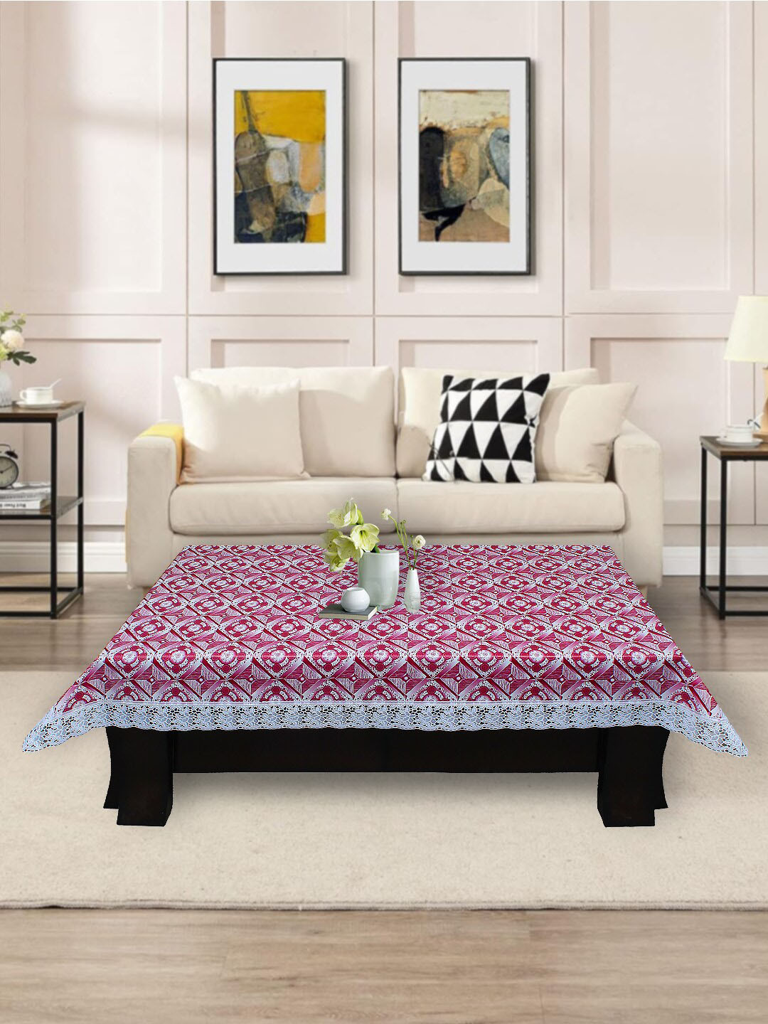 DREAM CARE Pink Geometric Print Rectangle Table Covers