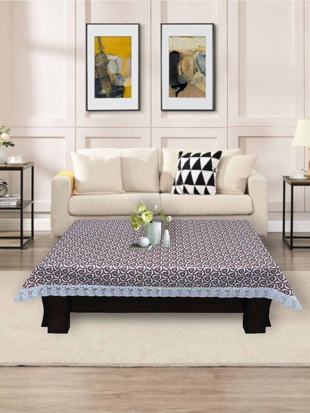 DREAM CARE Grey & White Floral Printed Waterproof 2 Seater Table Cover