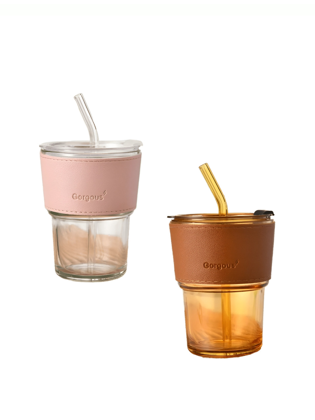 WELOUR Pink & Brown 2 Pieces Glass Water Bottles