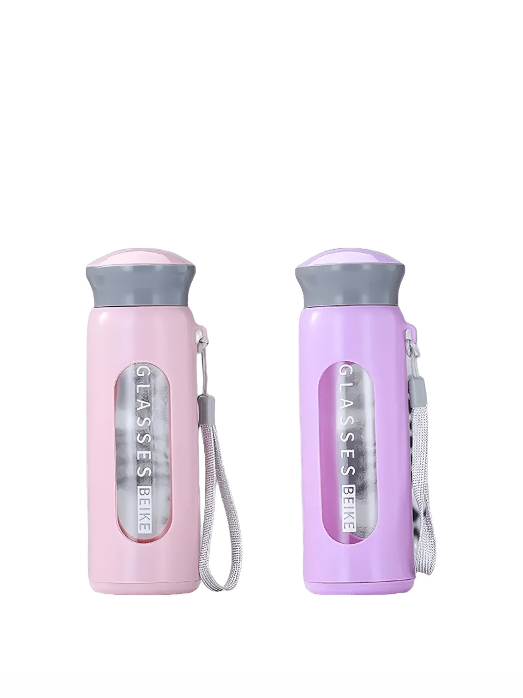 WELOUR Pink & Lavender 2 Pieces Glass Solid Water Bottle
