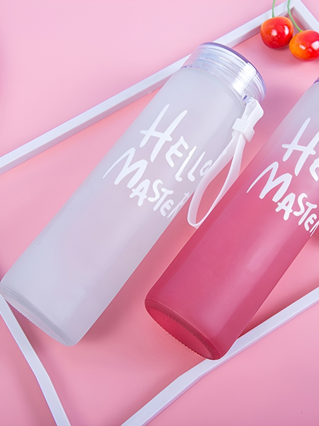 WELOUR Hello Master Master Pink Typography Glass Spill Proof 2 Piece Water Bottle - 500ml