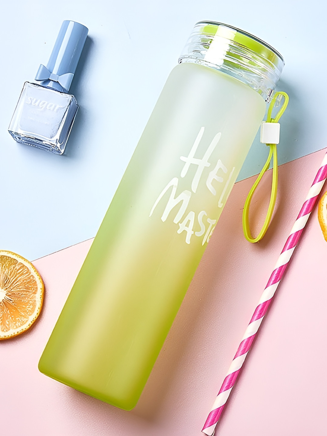 WELOUR Blue Typography Glass Spill Proof 2 Piece Water Bottle - 500ml