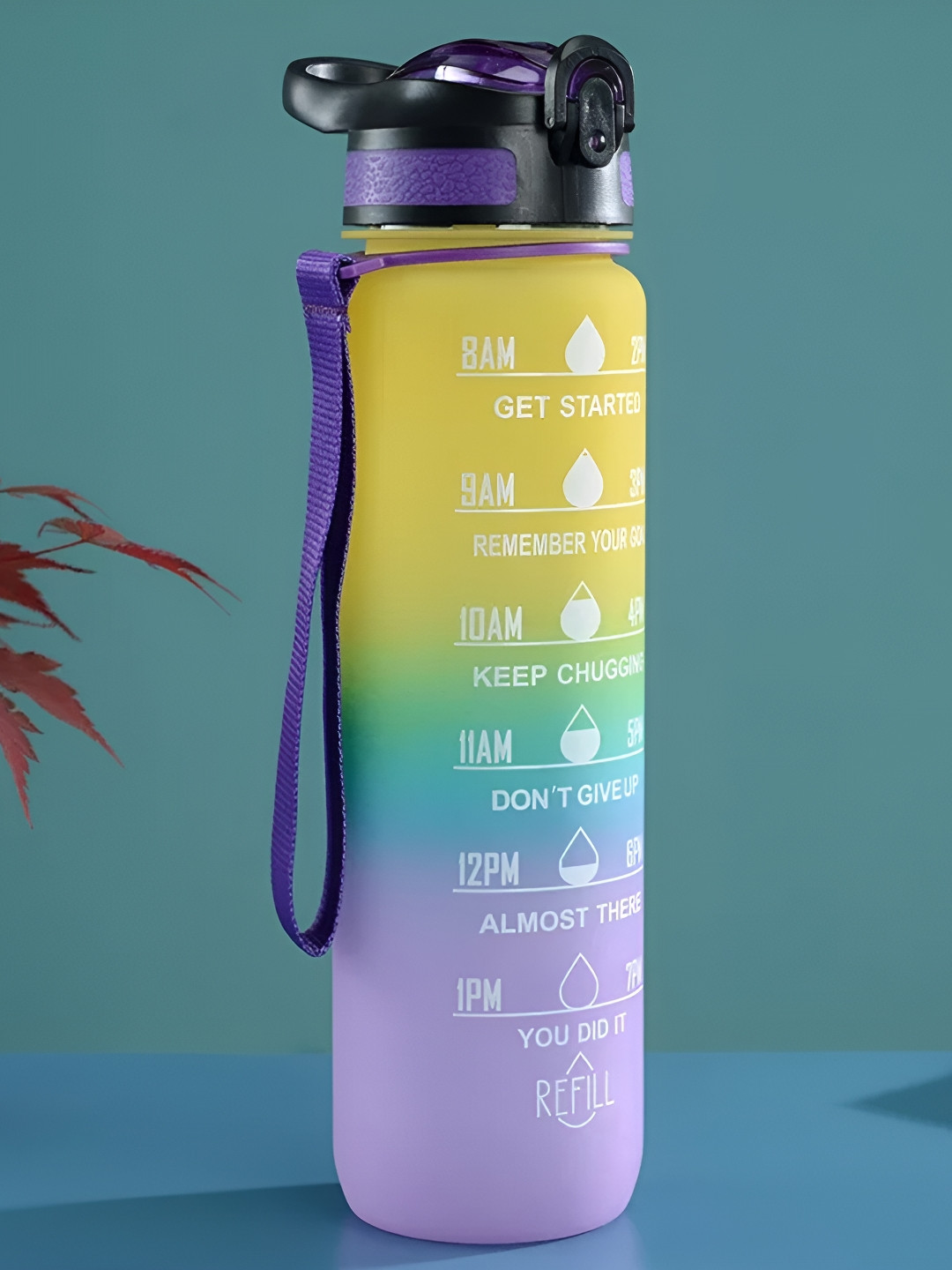 WELOUR Orange Colourblocked Plastic Lockable Lid 2 Piece Water Bottle - 1L