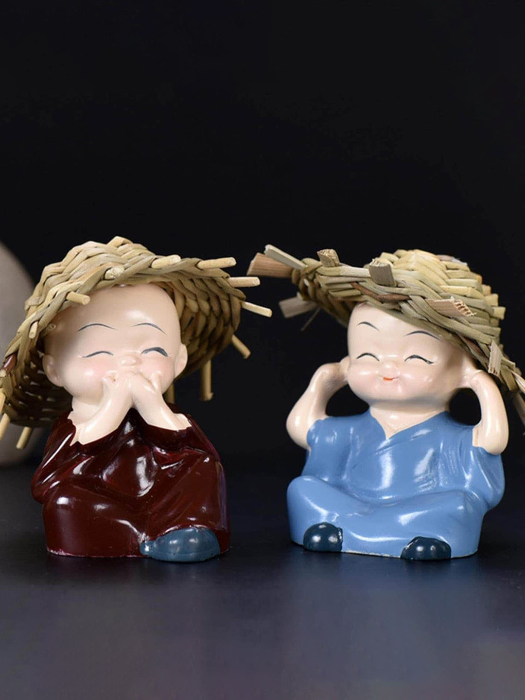 Awestuffs Blue & Brown 4 Pieces Little Monks Mini Buddha Showpieces