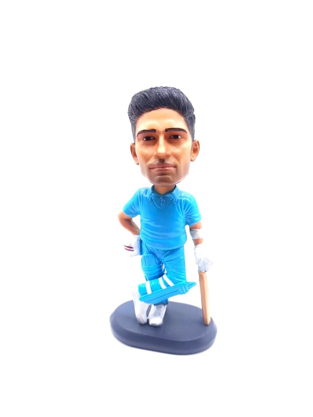 Awestuffs Shubman Gill Bobblehead Blue Polyresin Matte Living Room Medium Showpiece - 6.3 Inches