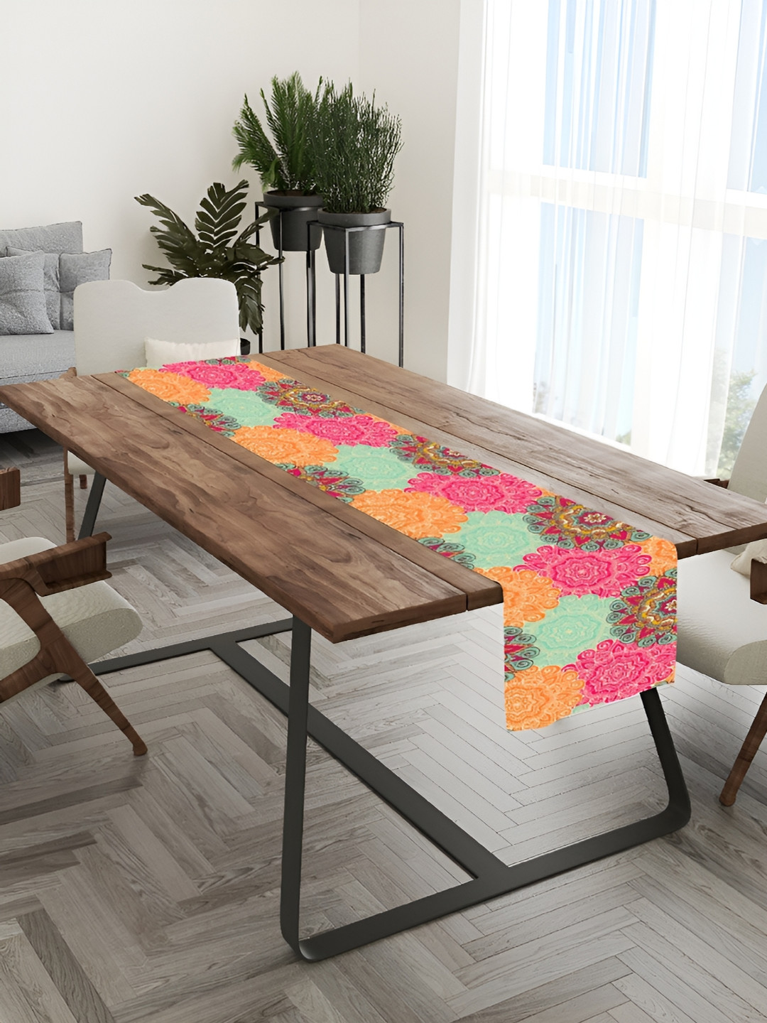 HOMADORN Pink & Orange Ethnic Motifs Printed Table Runner