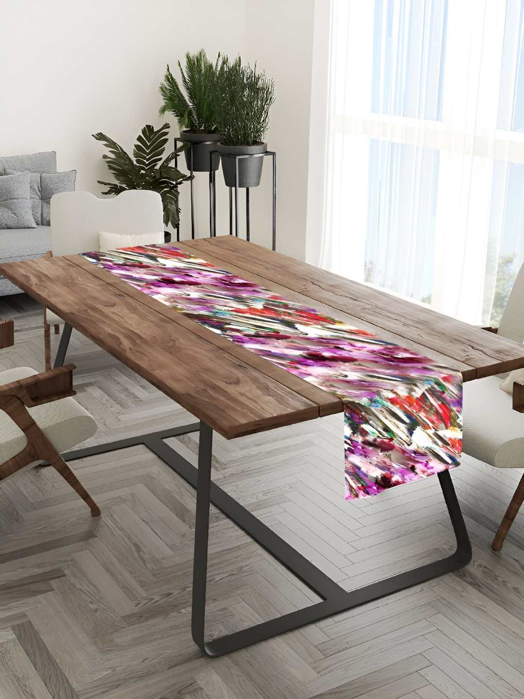 HOMADORN Purple & Red Printed Table Runner