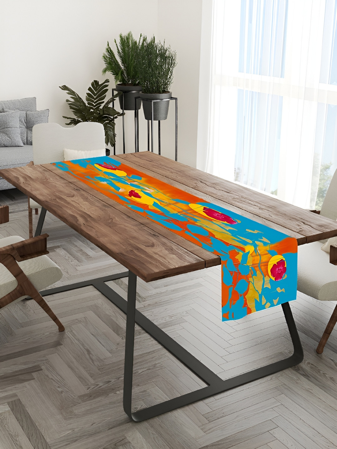 HOMADORN Blue & Orange Abstract Table Cover