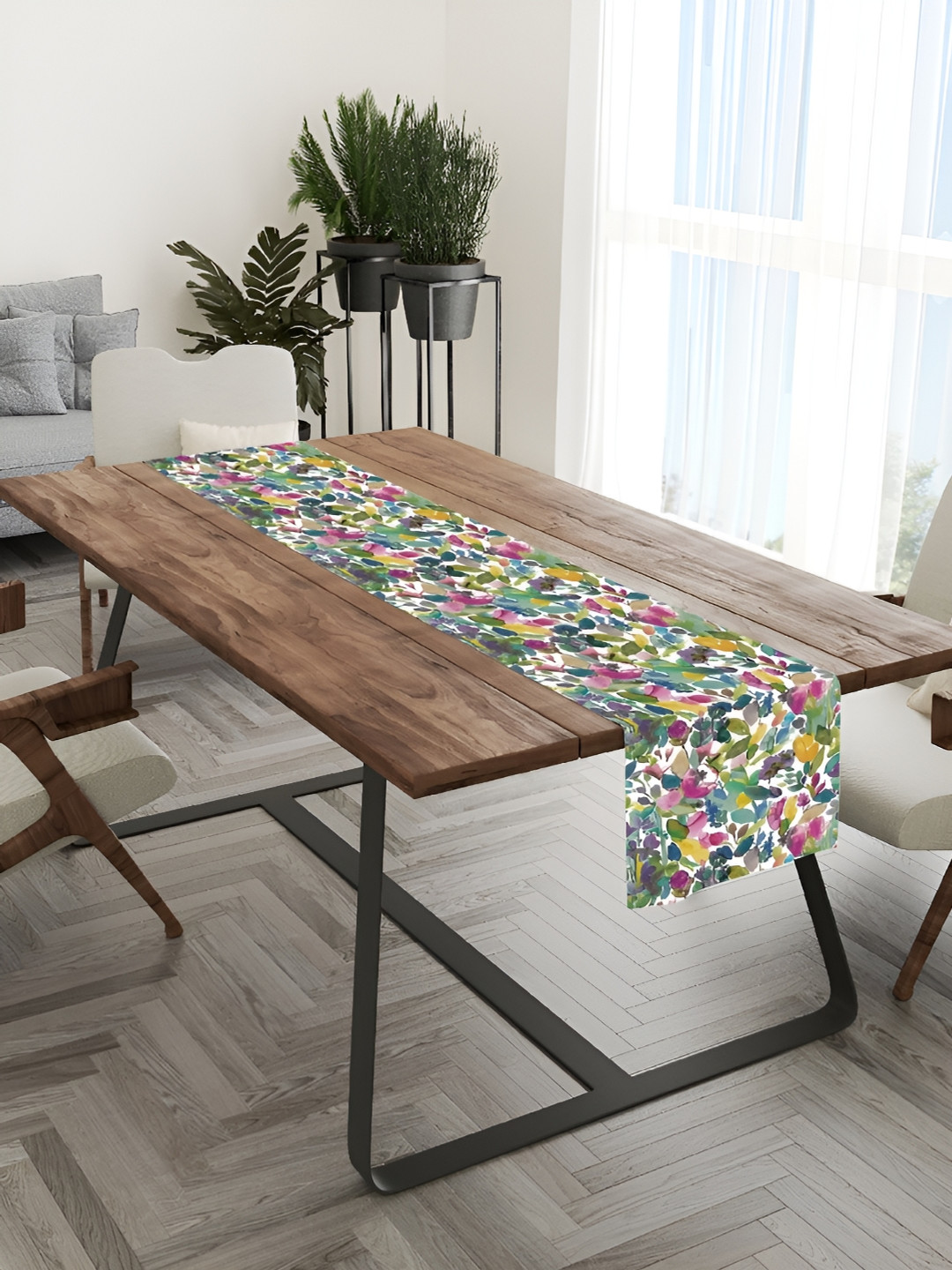 HOMADORN Blue & Green Printed Table Runner