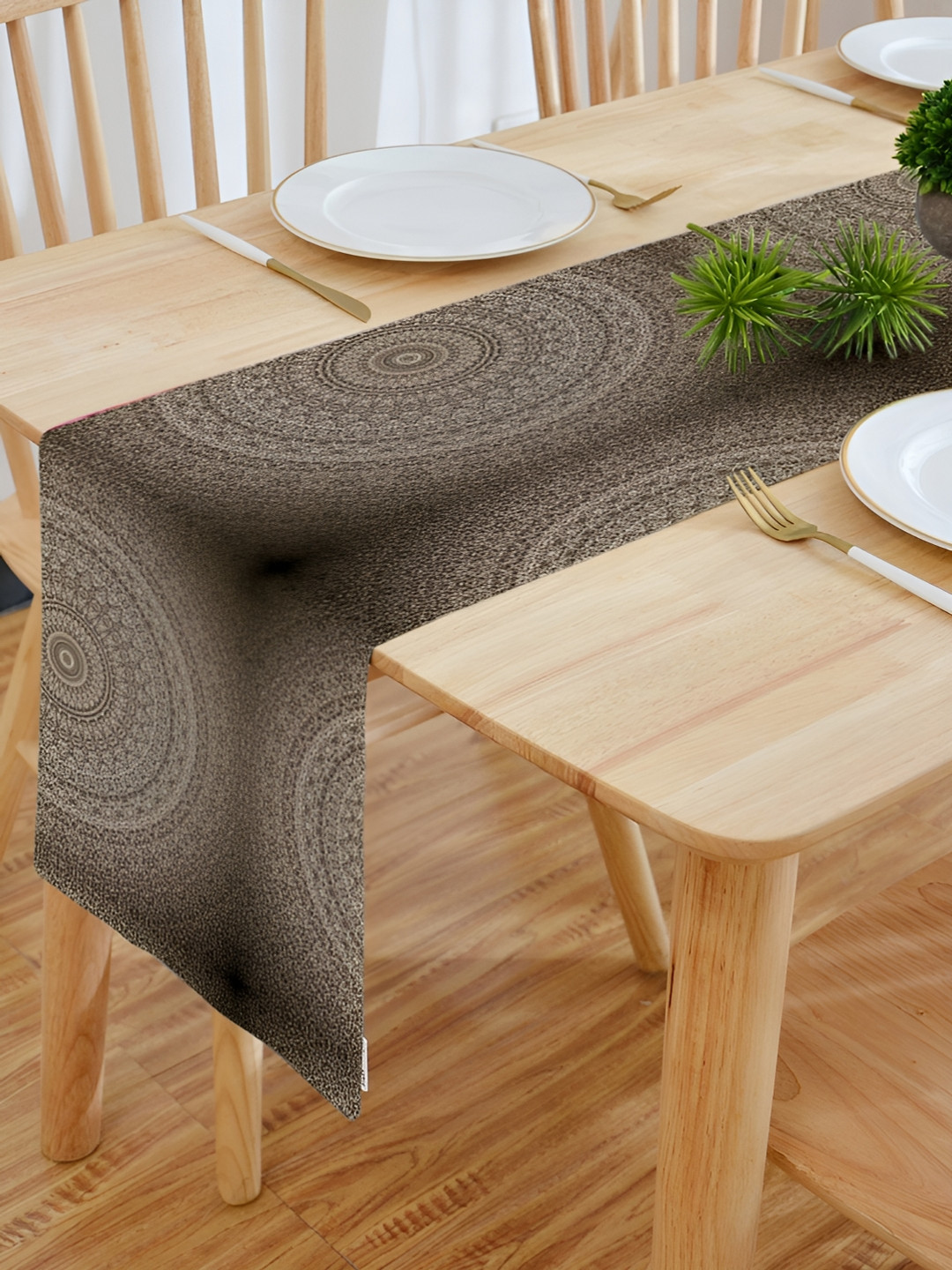 HOMADORN Grey Geometrical Printed 6-Seater Table Cover