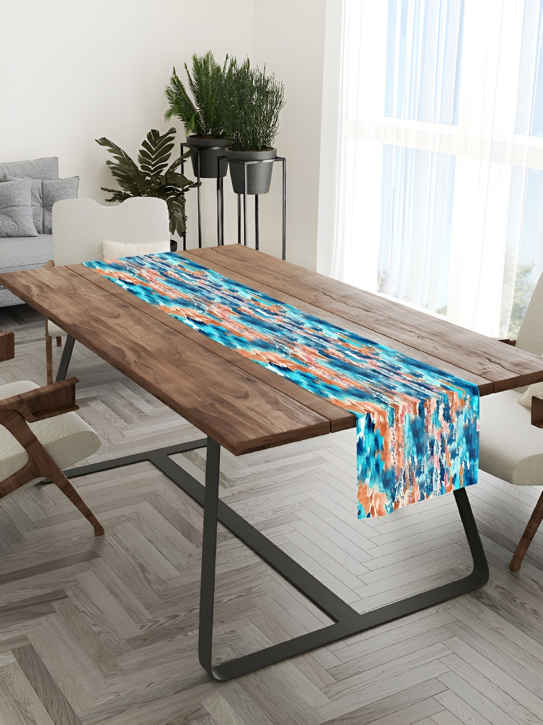 HOMADORN Blue & Brown Abstract Table Runner