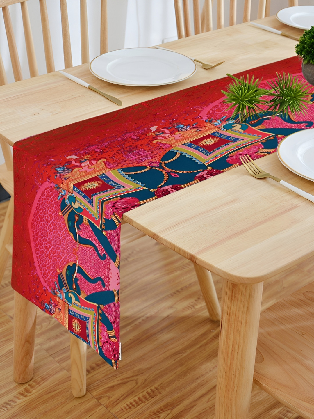 HOMADORN Red & Blue Ethnic Motifs Printed Table Runner
