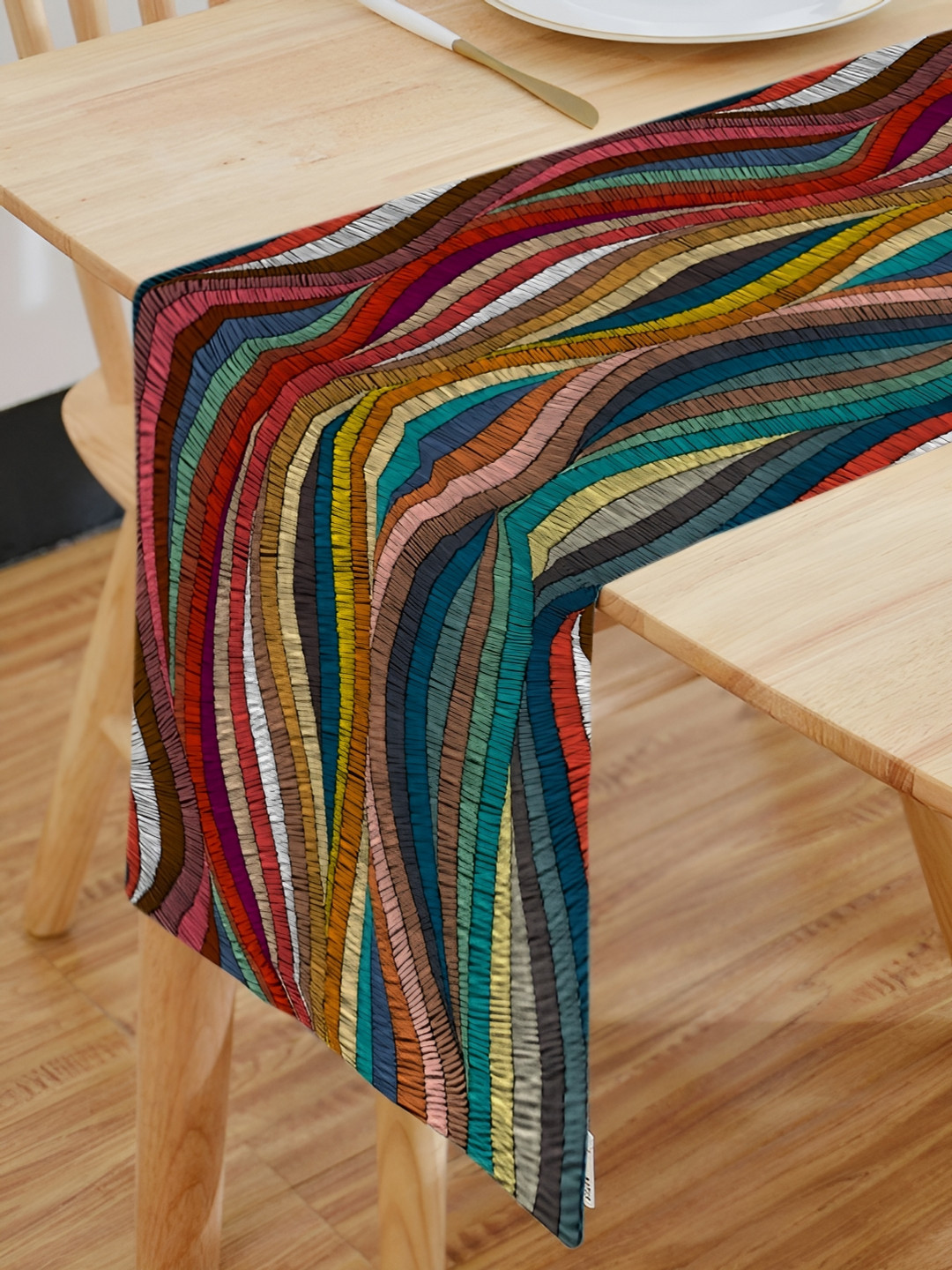 HOMADORN Blue & Red Striped 4-Seater Table Cover