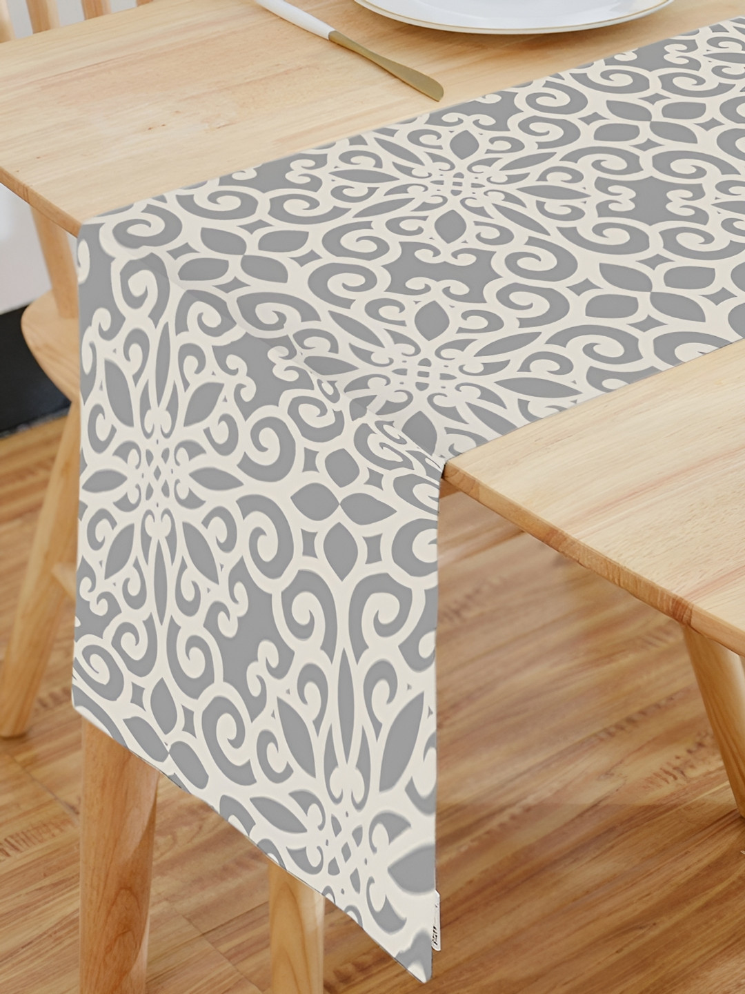 HOMADORN Grey & Beige Ethnic Motifs Printed Table Runner