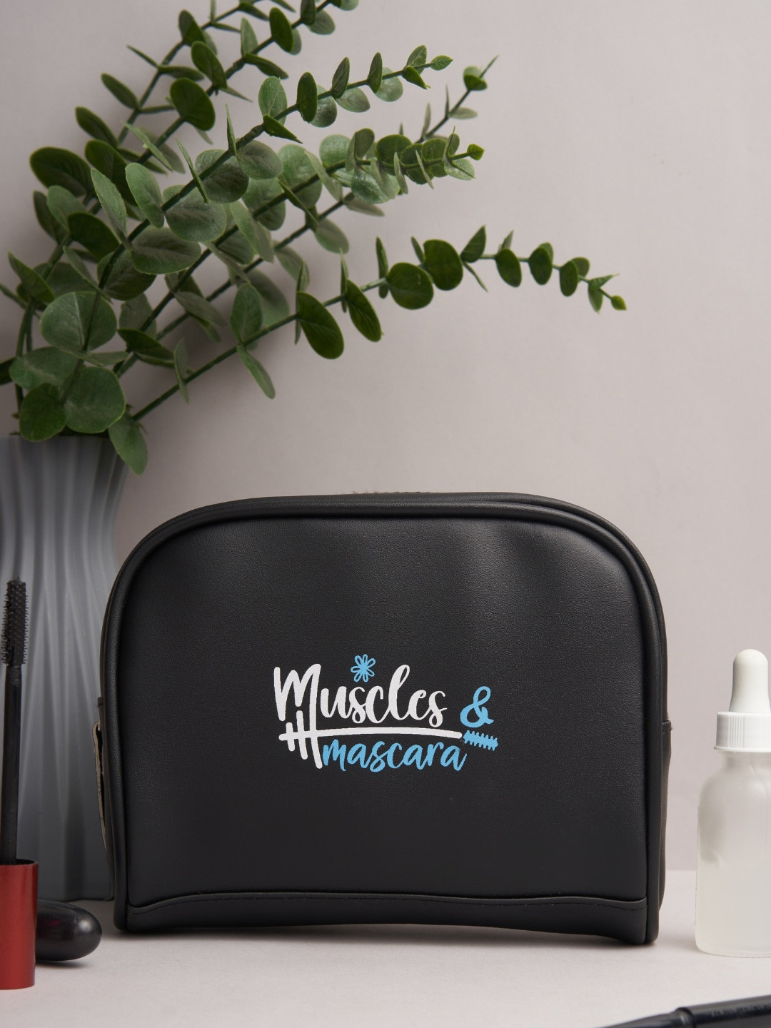 Doodle Typography Printed Waterproof Vegan Leather Travel Cosmetic Pouch