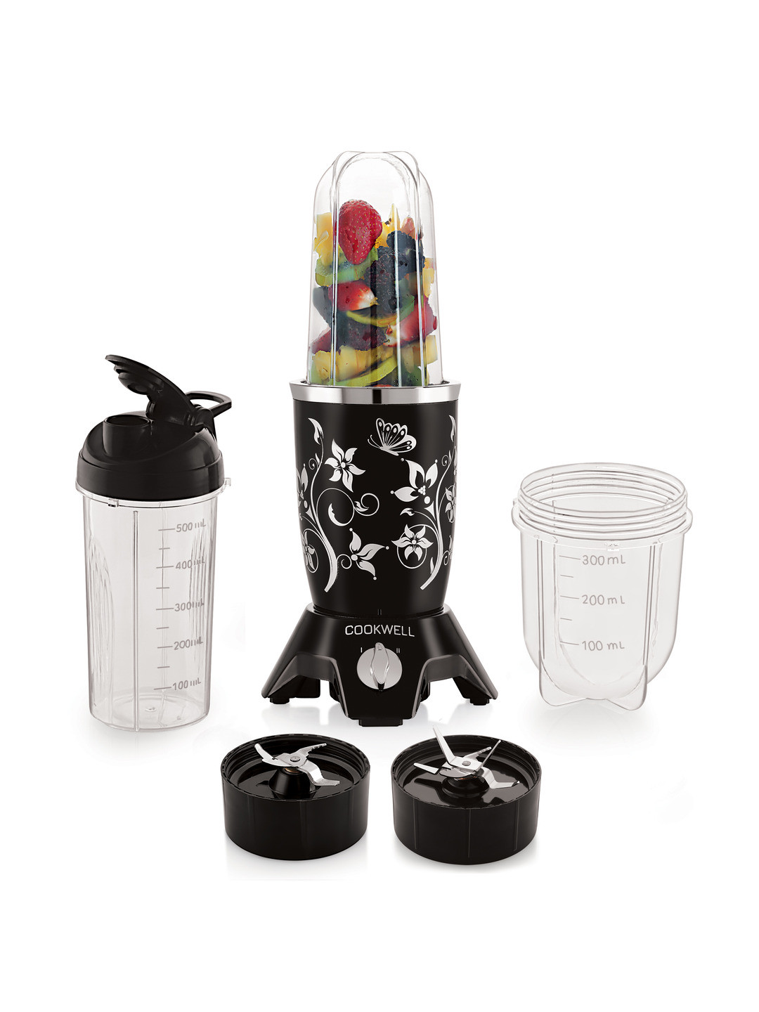 Cookwell Bullet Black Plastic Food Grade 3 Jars Wet and Dry Grinder with Juicer-600W