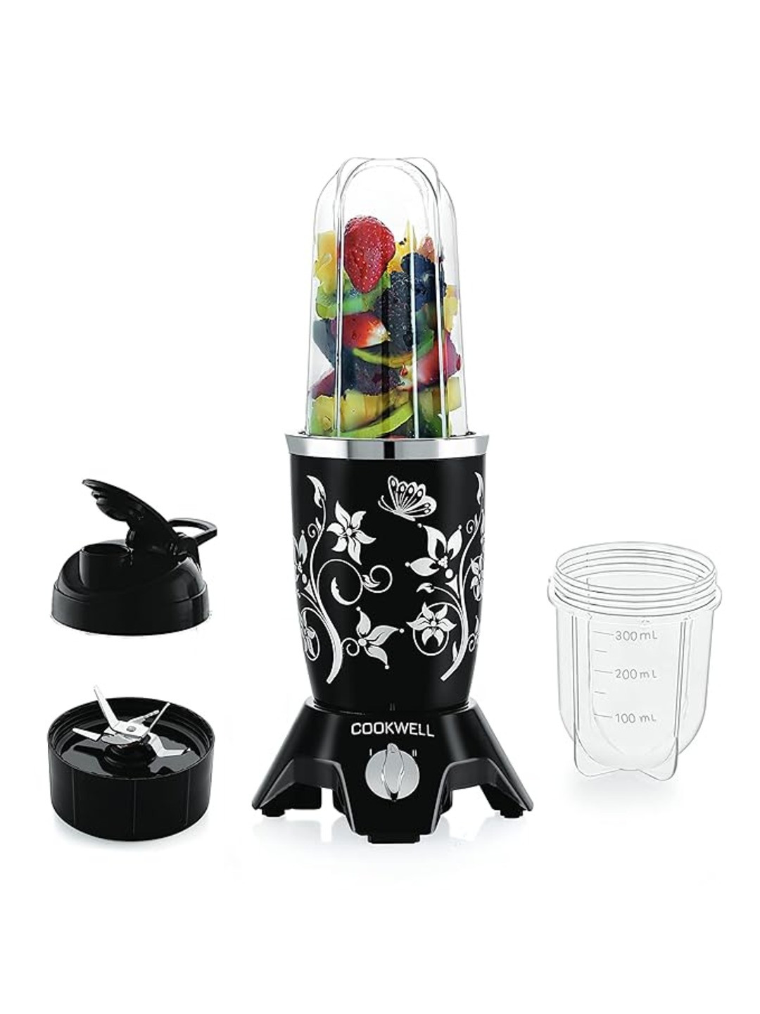 Cookwell Bullet Black Plastic Food Grade 2 Jars Wet and Dry Grinder with Juicer-600W