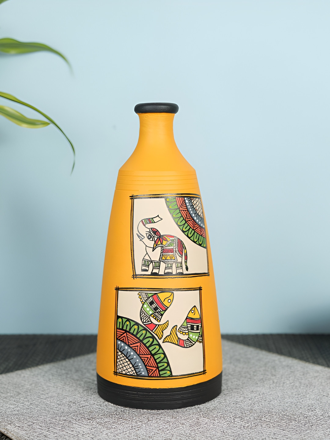 ARTYSTA BEAUTIFYING LIVES Yellow & Beige Madhubani Terracotta Vase