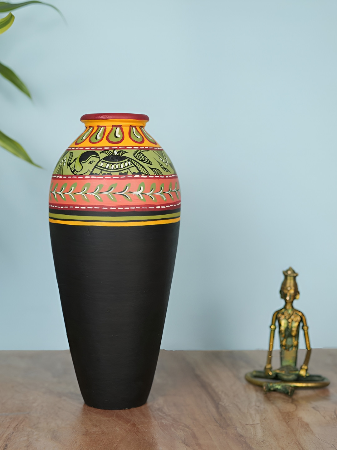 ARTYSTA BEAUTIFYING LIVES Black & Green Printed Teracotta Vase