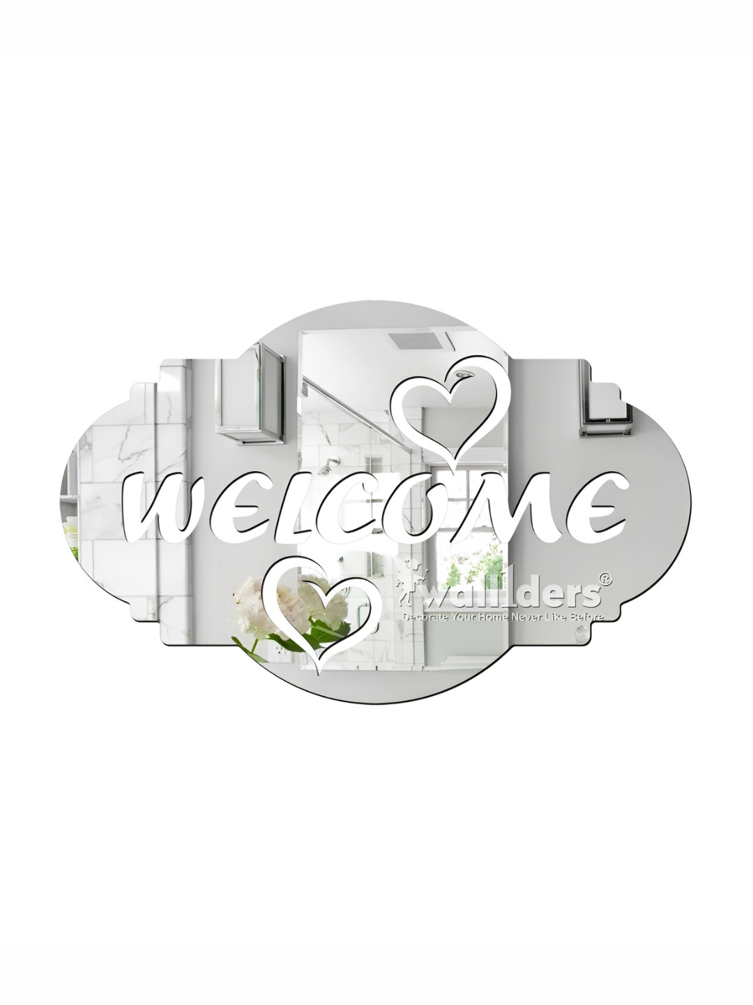 Wall1ders Silver Toned Welcome Mirror Wall Sticker
