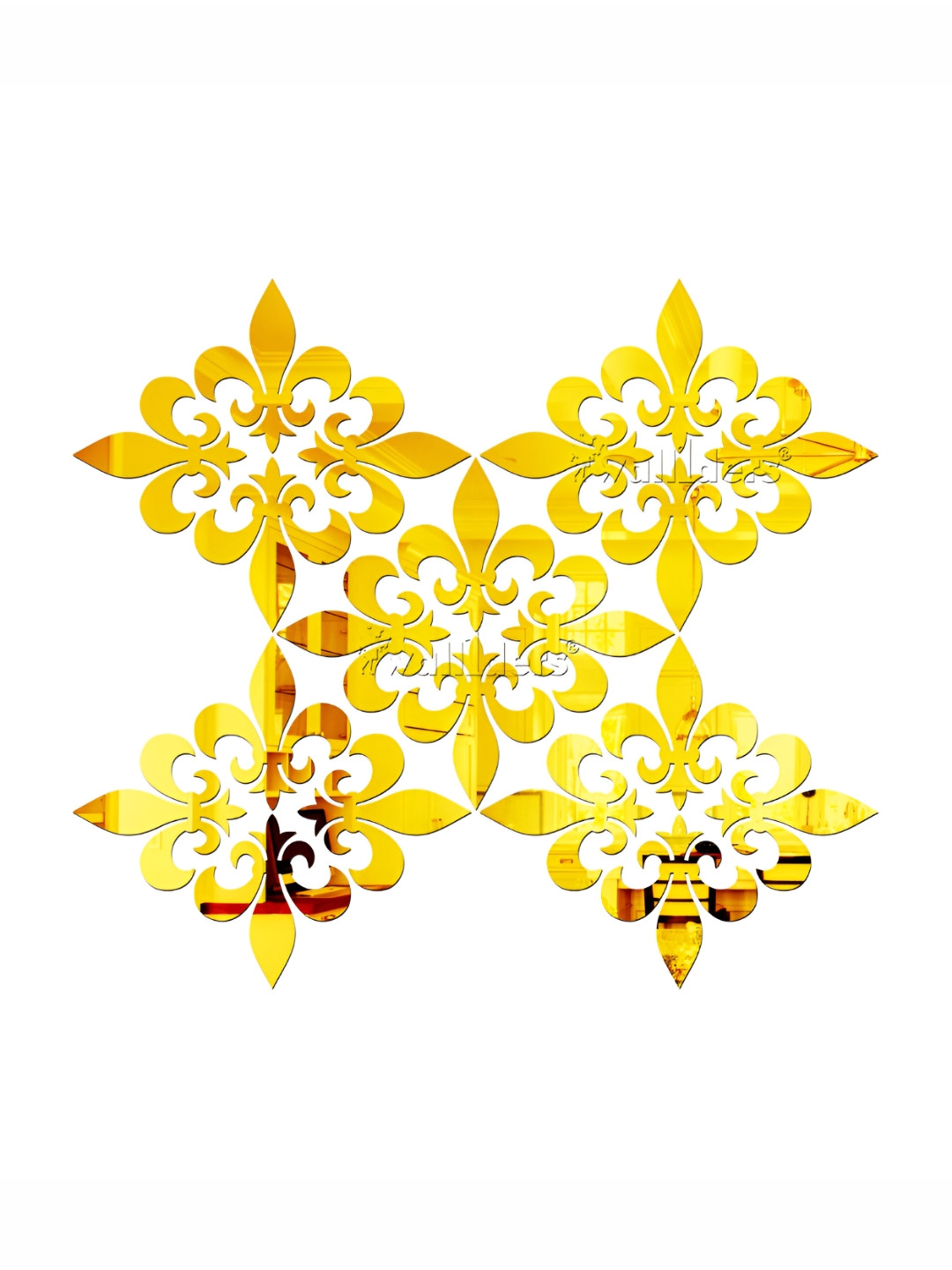 Wall1ders Gold Toned 20 Pieces Flure Mirror Wall Stickers