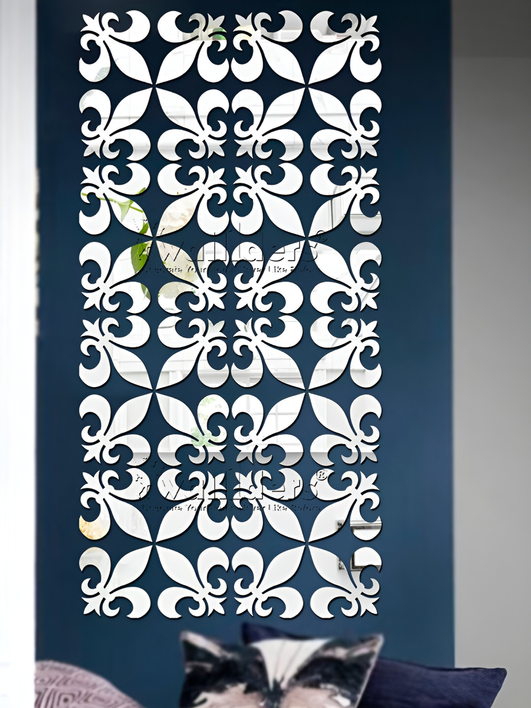 Wall1ders Silver Toned 32 Pieces Flure Mirror Wall Stickers