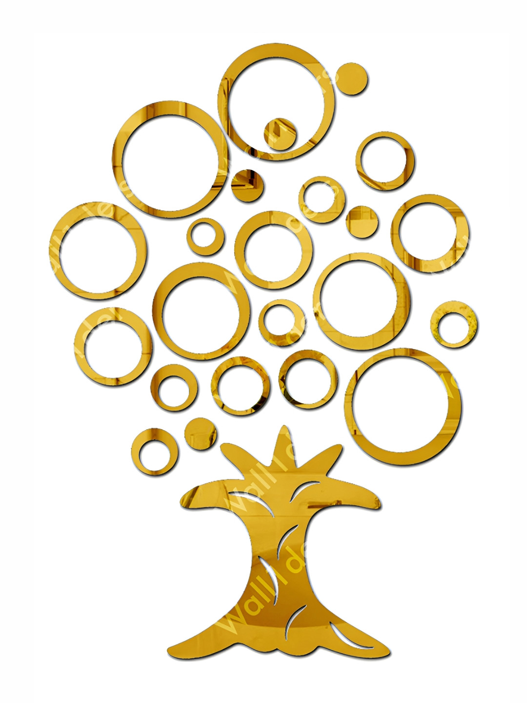 Wall1ders Gold Toned 19 Pieces Ring Tree Mirror Wall Stickers