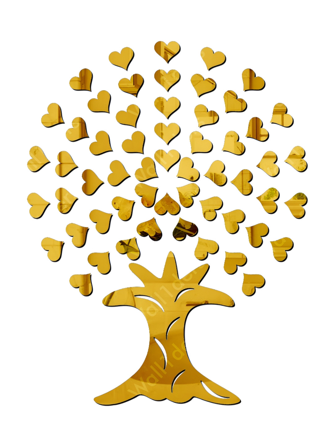 Wall1ders Gold Toned 51 Pieces Tree Heart Shaped Mirror Wall Stickers