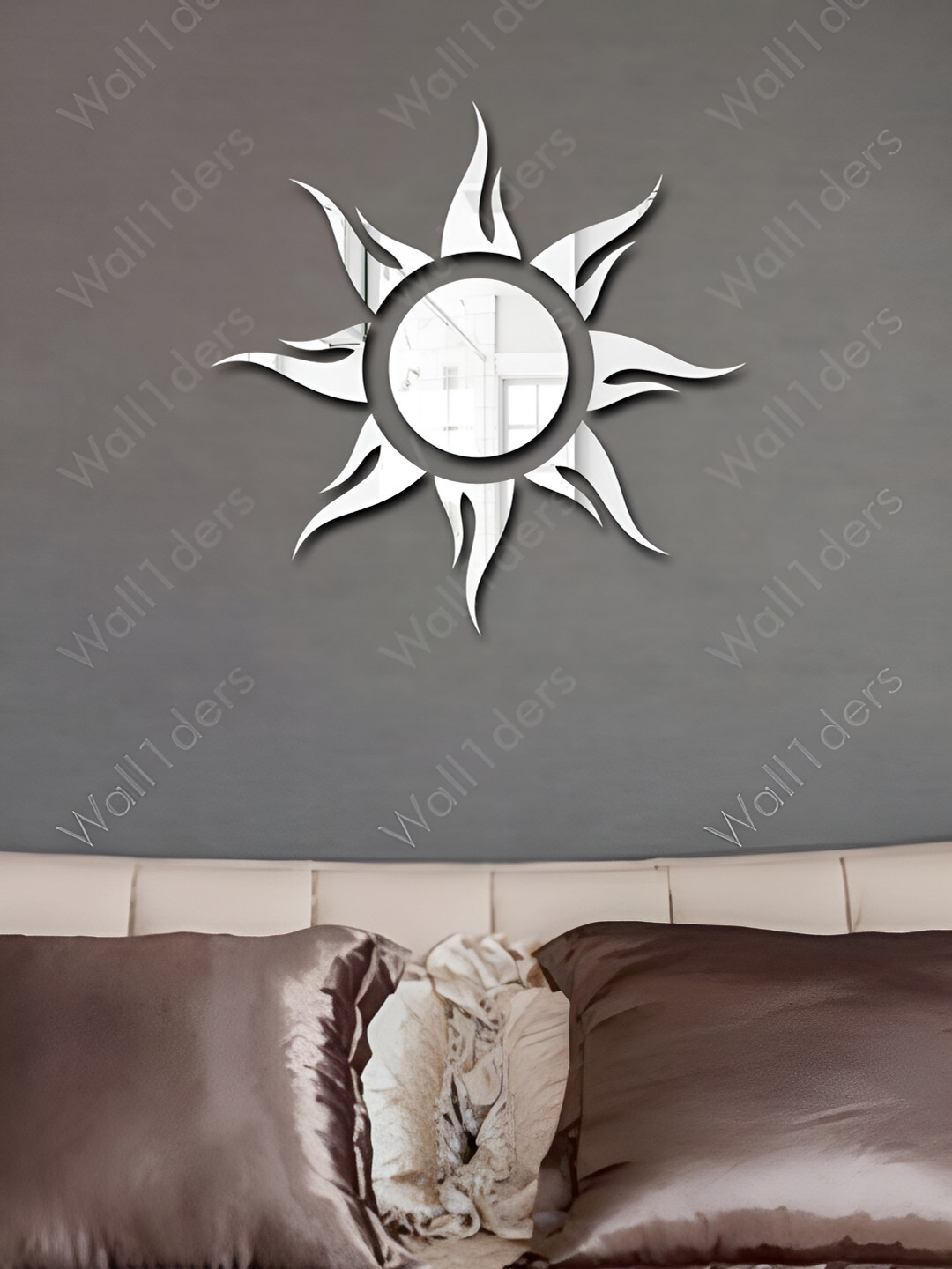 Wall1ders Silver Toned 8 Pieces Sunflower Mirror Wall Sticker